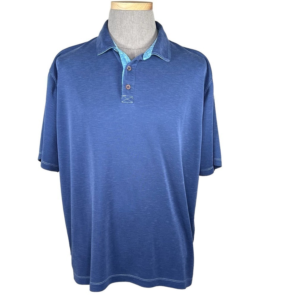 Orvis Men’s Modal Blend Polo Medium Blue Color with Light Blue Accents  XL